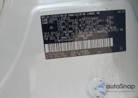 2014 Toyota Rav4 Xle z USA, uszkodzony, nr VIN 2T3WFREV4EW099202